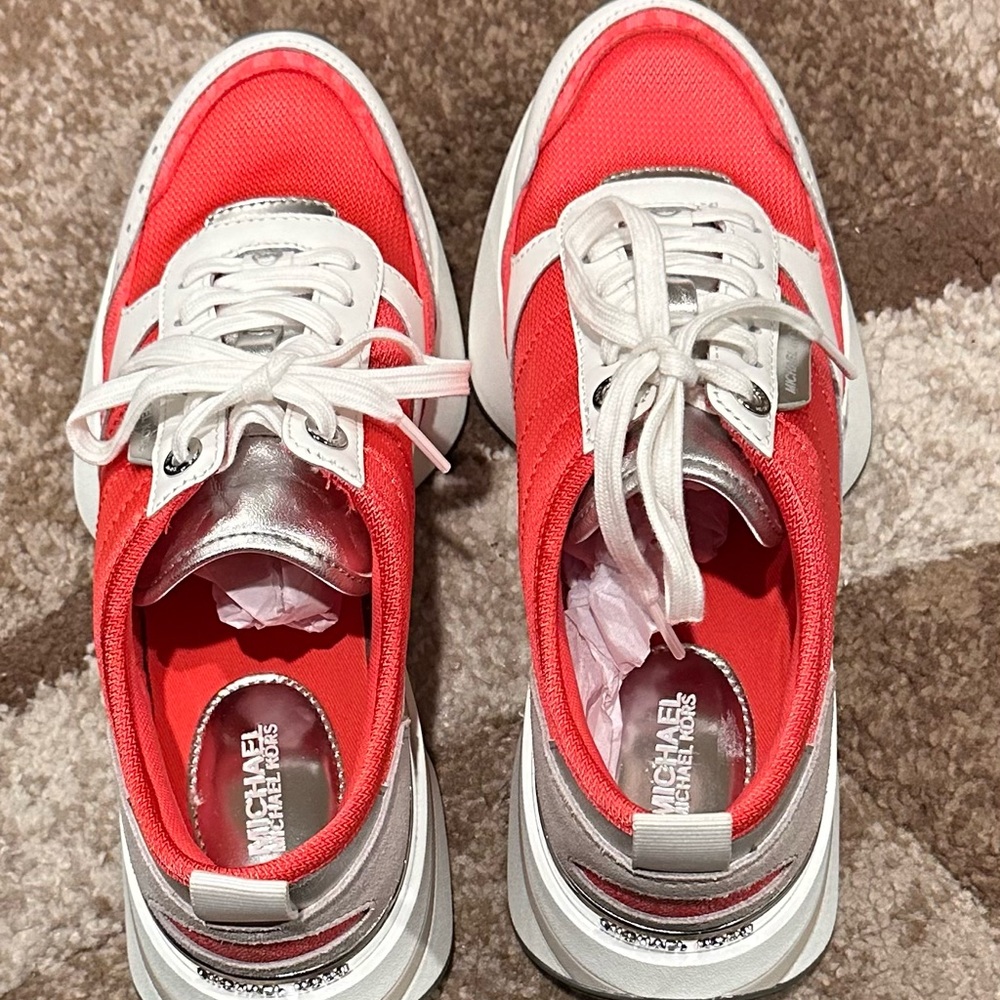 Michael Kors Red/Orange and Silver Sneakers
